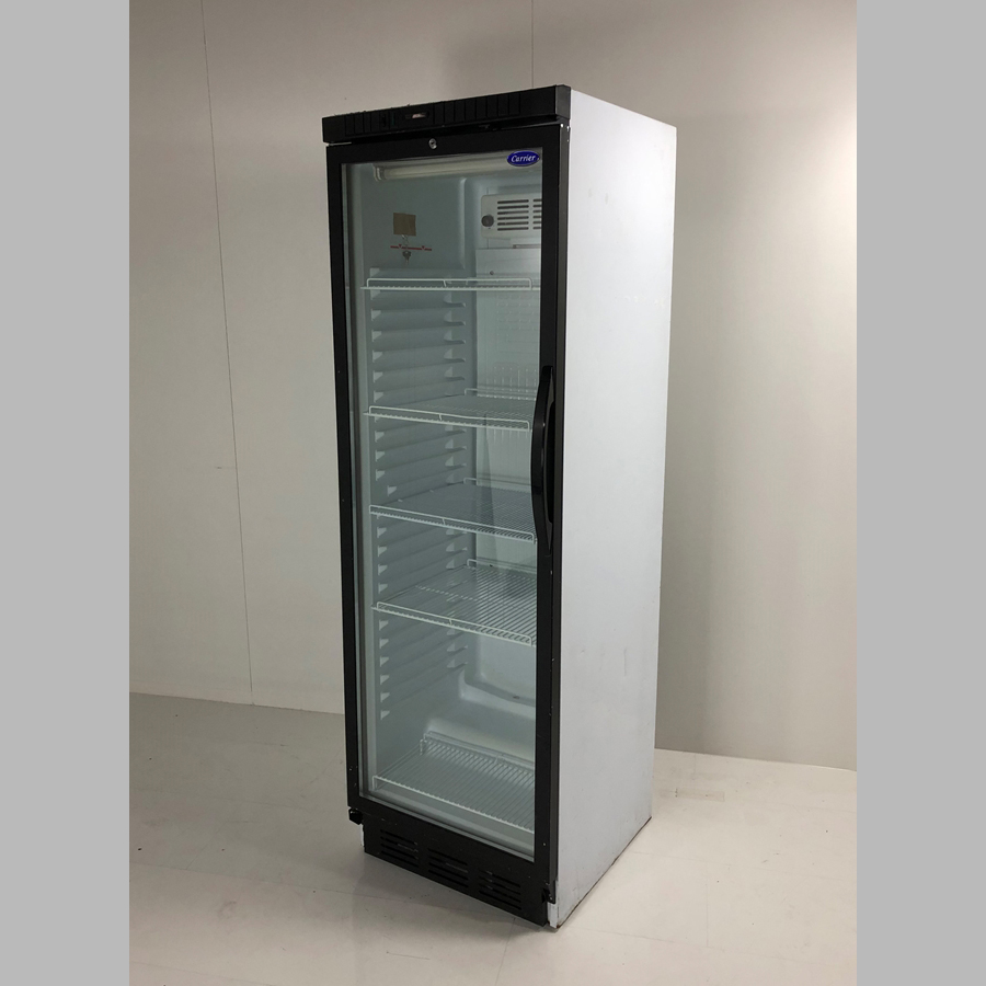 Flaschenkühlschrank 380 Liter, Glastür mit Rahmen schwarz, Umluft, abschließbar, Korpus weiß